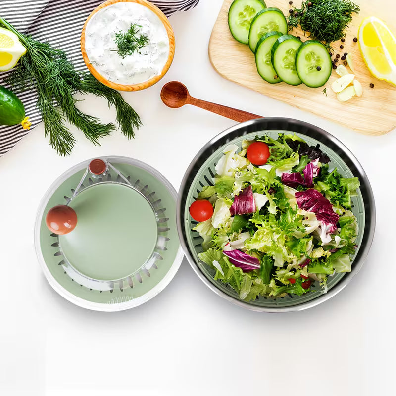 Stainless Steel Salad Spinner, Lettuce Spinner with Drain, Non-Slip Base, Stop Button, Vegetable Dryer, BPA Free, 5.3 Qt