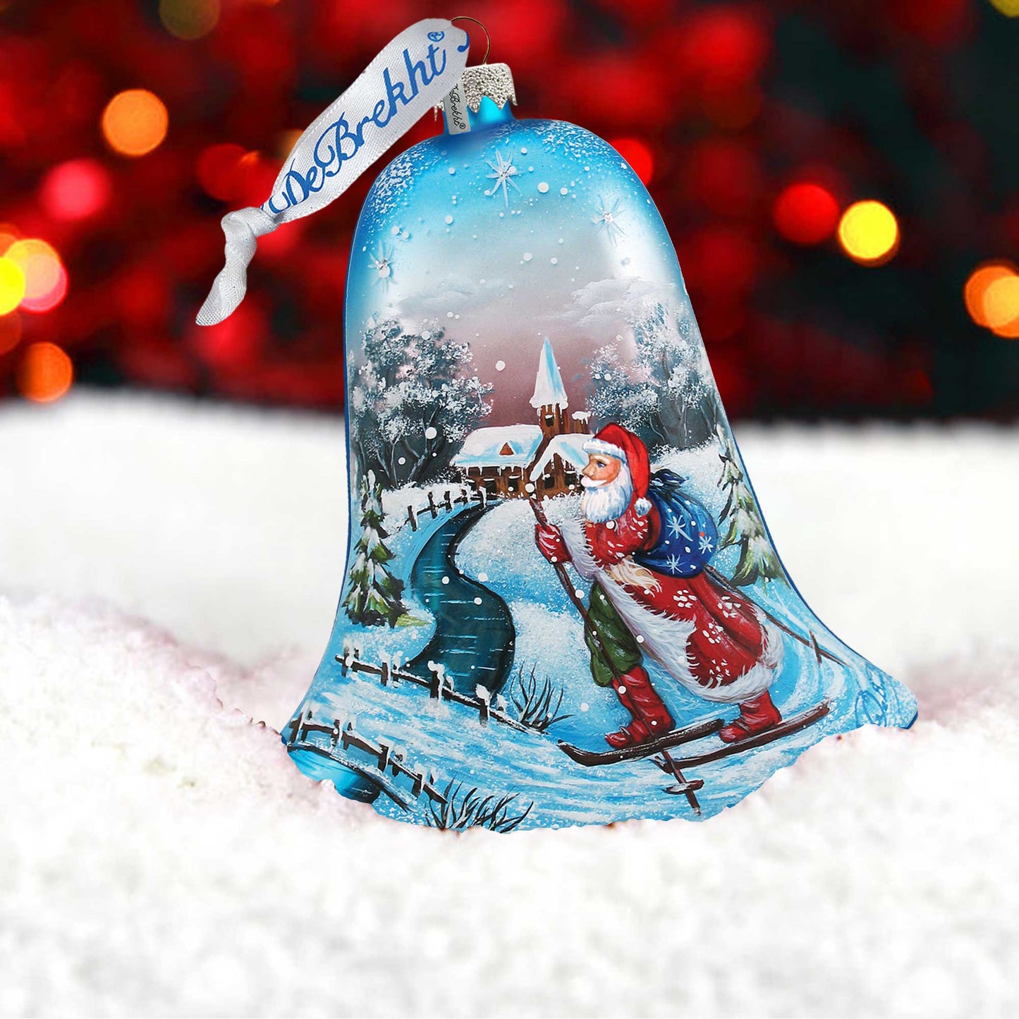 Sledging Santa Ball Glass Ornament