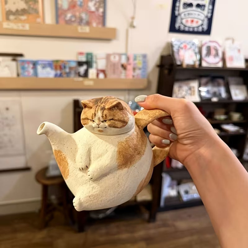 Coarse Pottery Cat Teapot and Cup Set