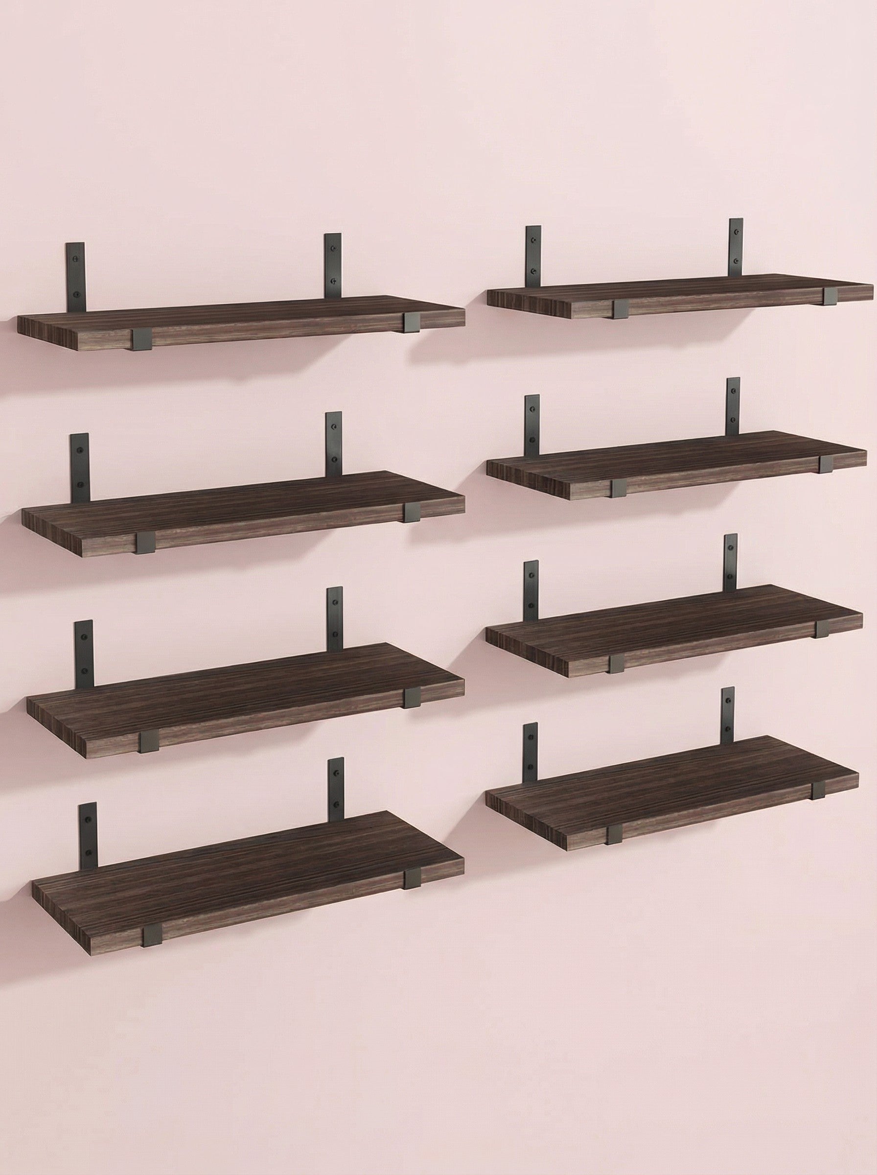 Wood Wall Shelves 15.8” with Metal Brackets – Rustic Floating Shelves | 5/8 Pack