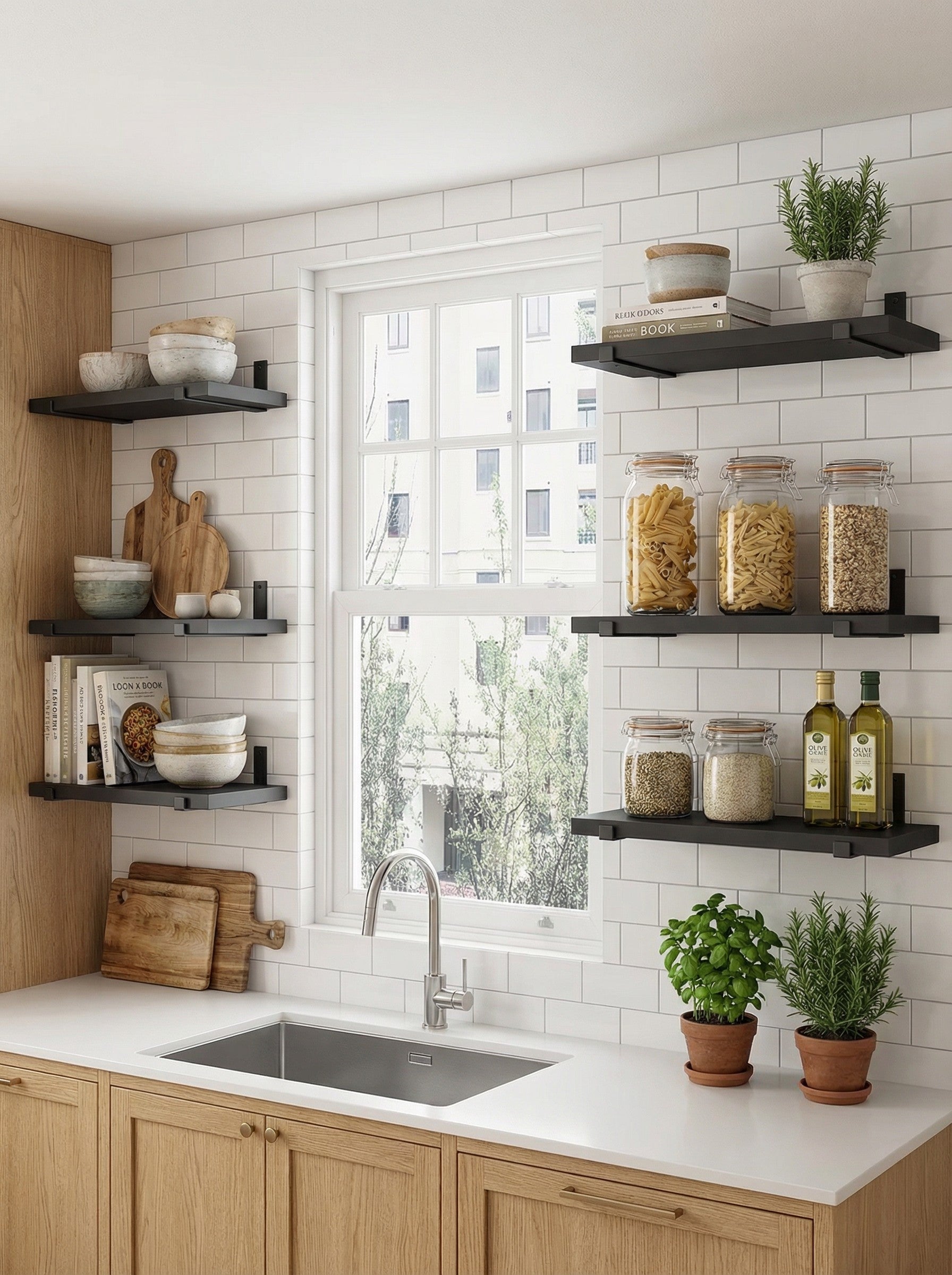 Wood Wall Shelves 15.8” with Metal Brackets – Rustic Floating Shelves | 5/8 Pack