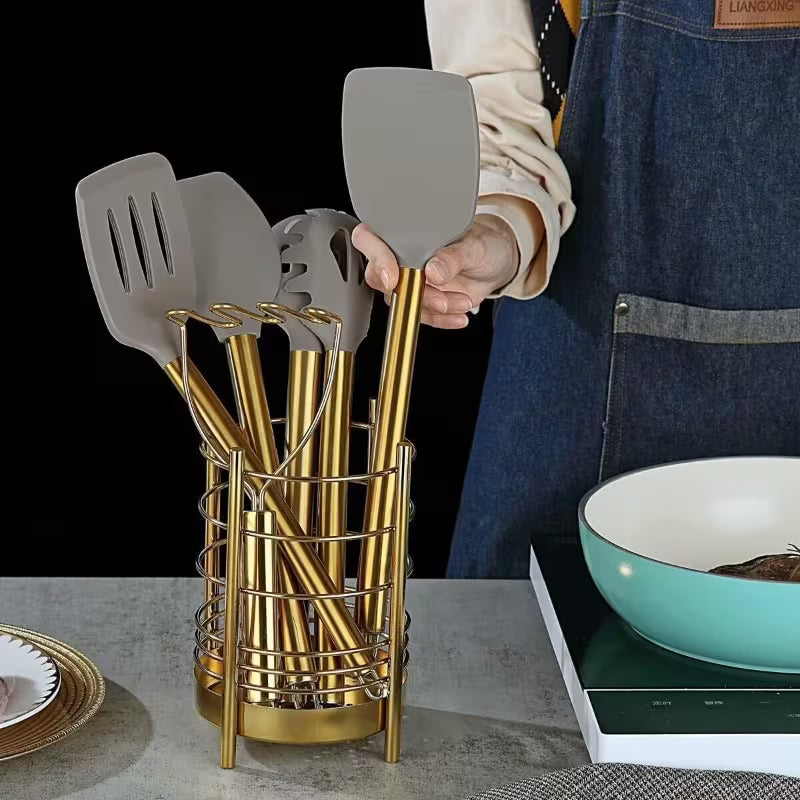 38-Piece Stainless Steel Cooking Utensil Set with Silicone Heads Gold