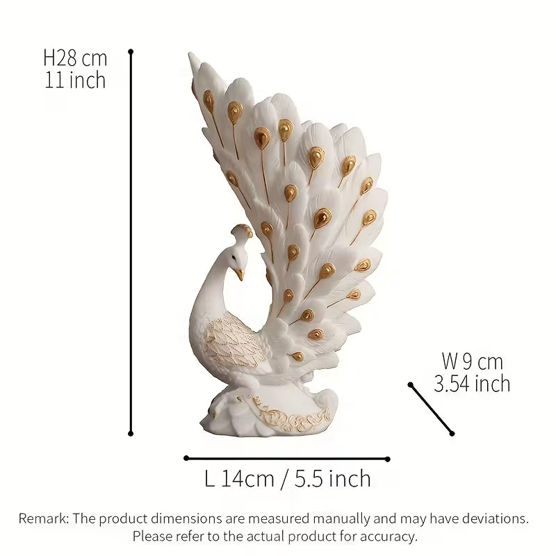 6.7-Inch Elegant White Peacock Hand-Painted Resin Decorative Vase