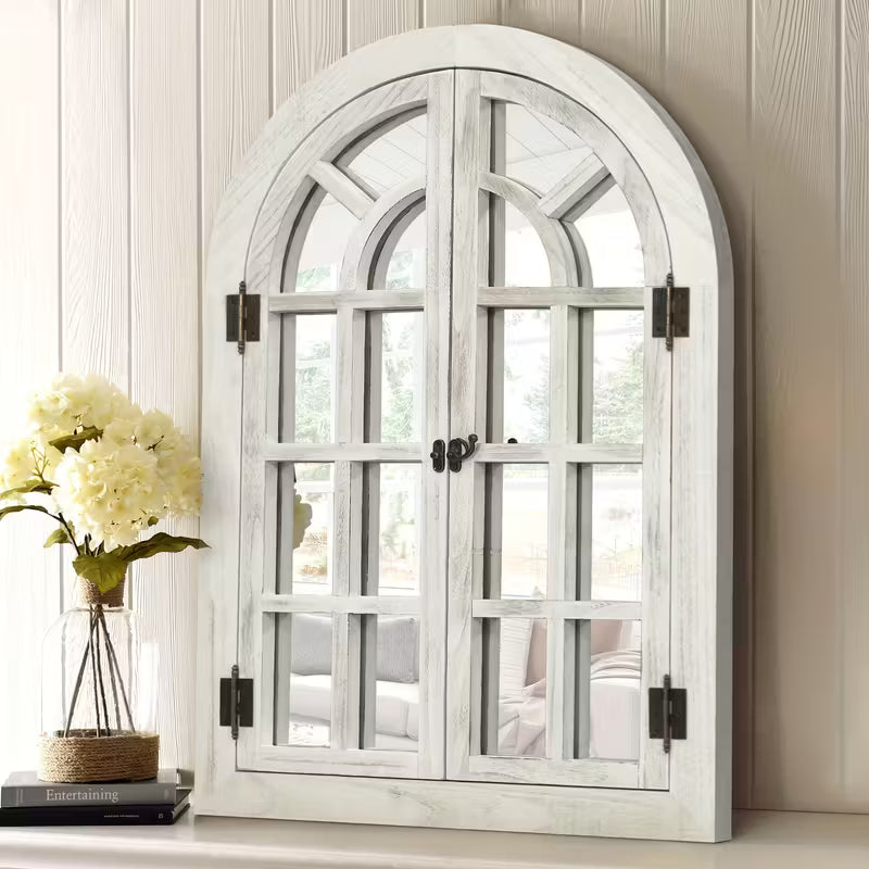 Arched Wood Frame Window Wall Mirror Farmhouse Decor
