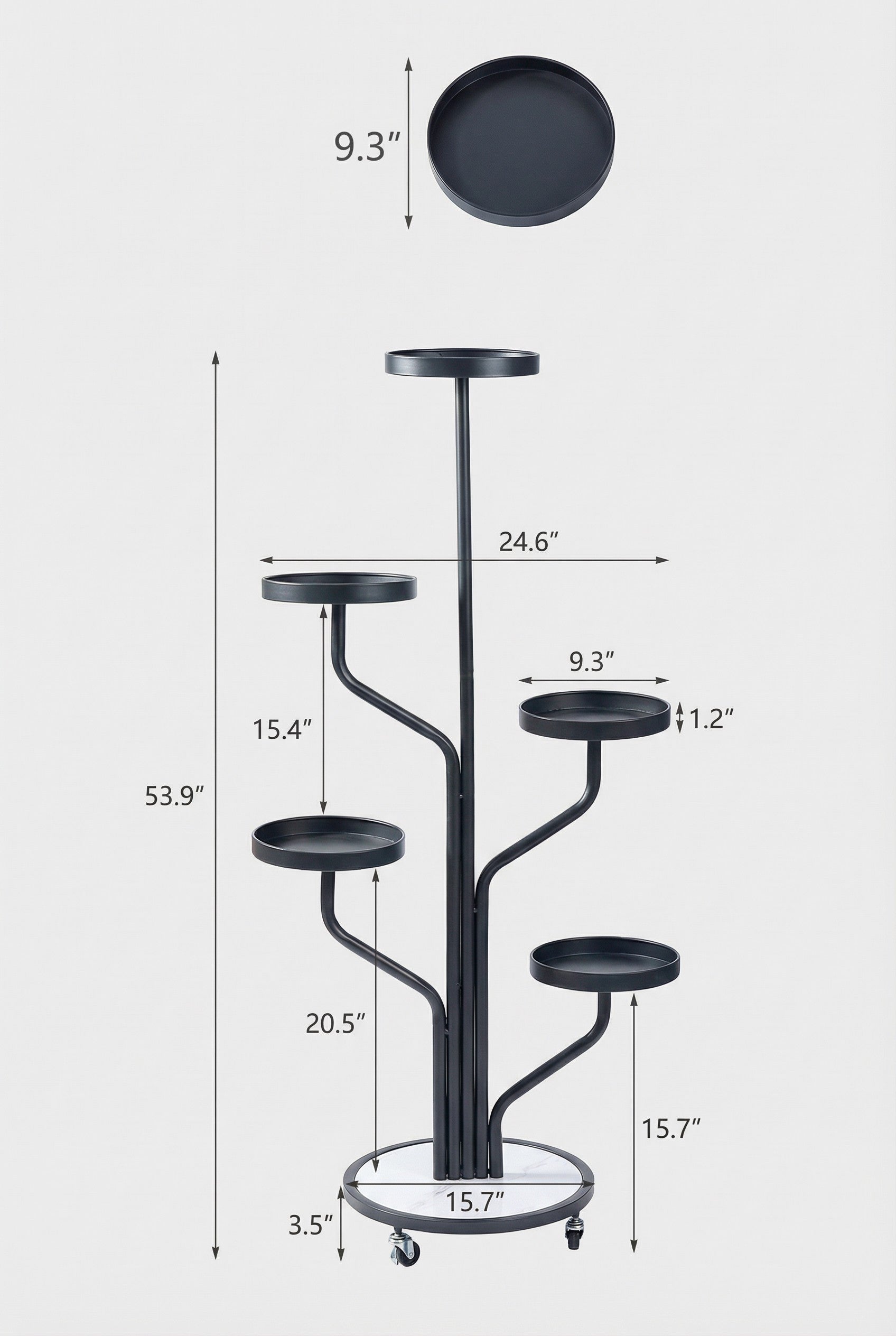 5-Tier Metal Plant Stand with Wheels, Rolling Indoor Outdoor Planter Shelf