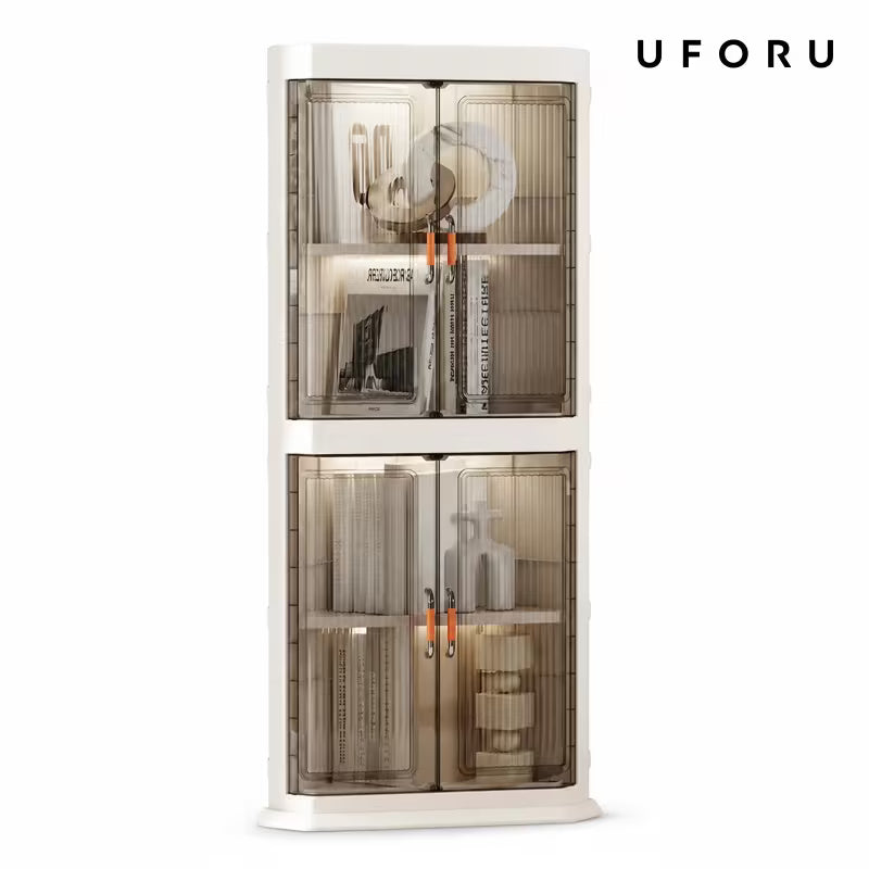 3-Tier Foldable Stackable Corner Storage Cabinet with Transparent Doors