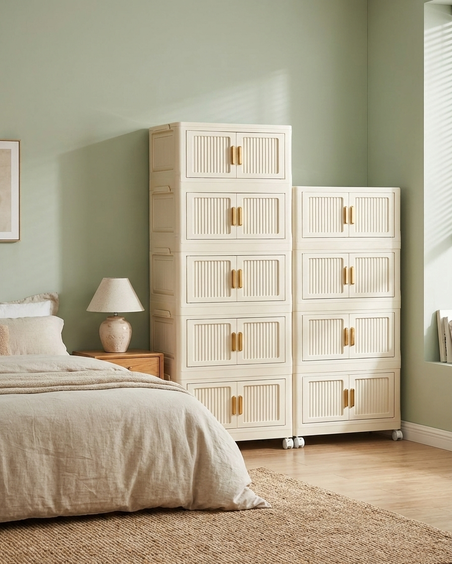 2-6 Layer Foldable Rolling Storage Bin Cabinet | Large Capacity Closet Organizer