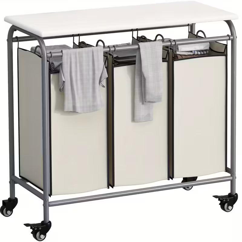 3-Bag Heavy Duty Rolling Laundry Sorter Cart with Ironing Board