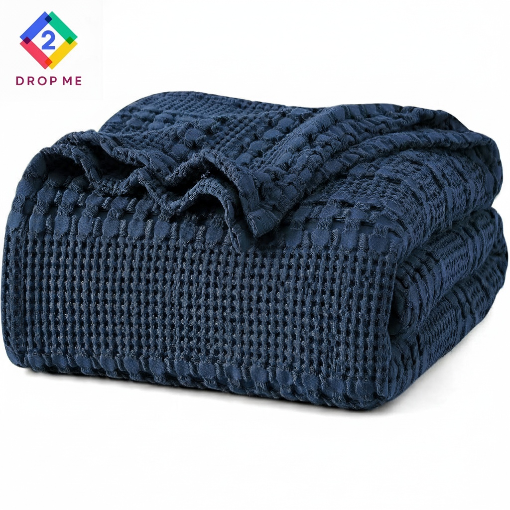 Ivory waffle weave blanket by 2Dropme, soft and lightweight Queen size bedding for all-season comfort.