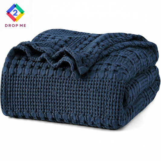 Ivory waffle weave blanket by 2Dropme, soft and lightweight Queen size bedding for all-season comfort.