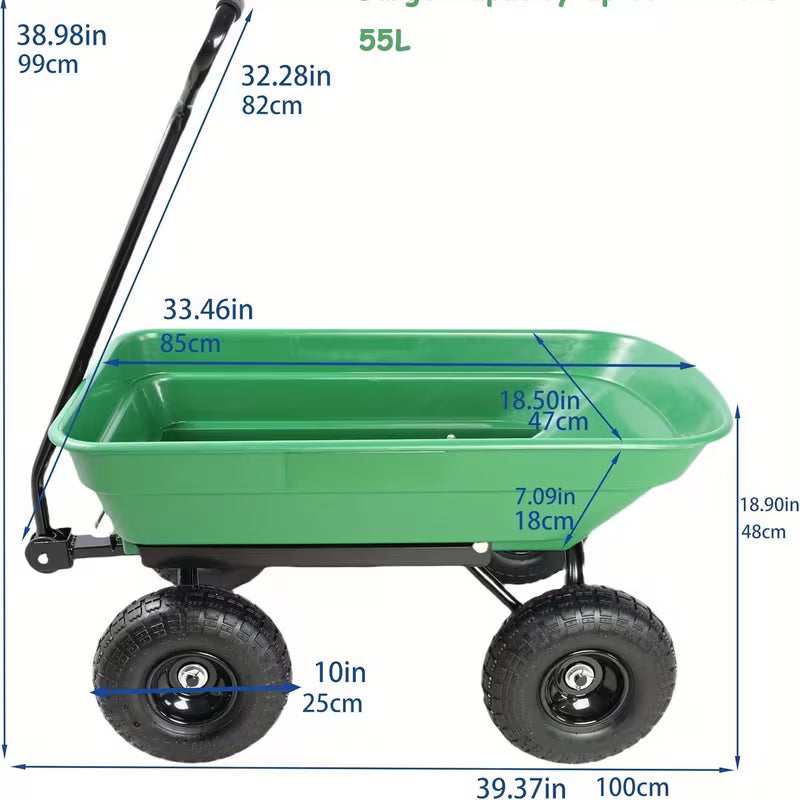 Heavy Duty Garden Cart and Yard Wagon with Dump Mechanism