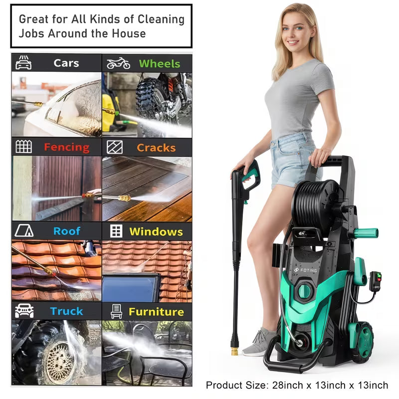 Electric Pressure Washer 4500 PSI 3.2 GPM w/ Foam Cannon Hose Reel