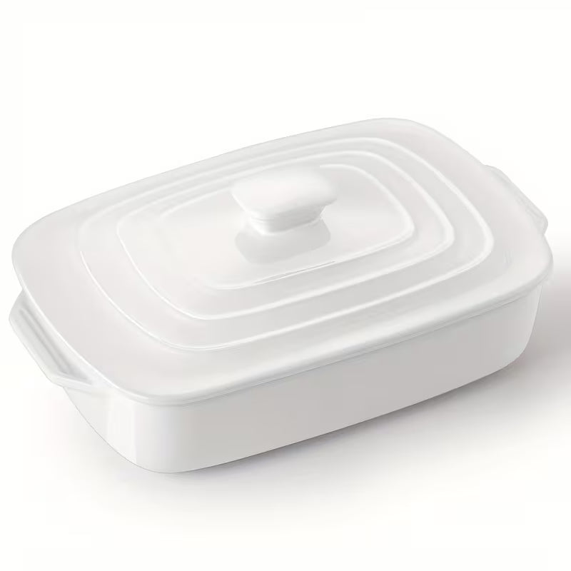 Large Ceramic Casserole Dish with Lid 4.0 Qt Rectangular Baking Pan Red