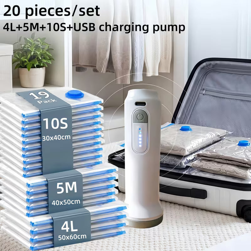 20-Piece Vacuum Storage Bag Set with Electric Air Pump