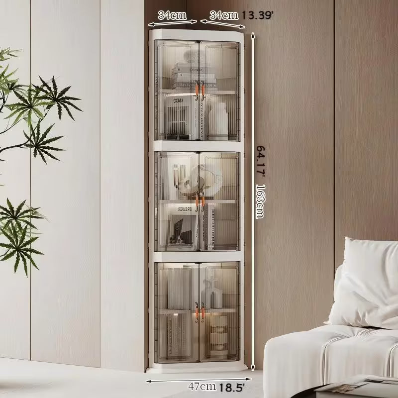3-Tier Foldable Stackable Corner Storage Cabinet with Transparent Doors