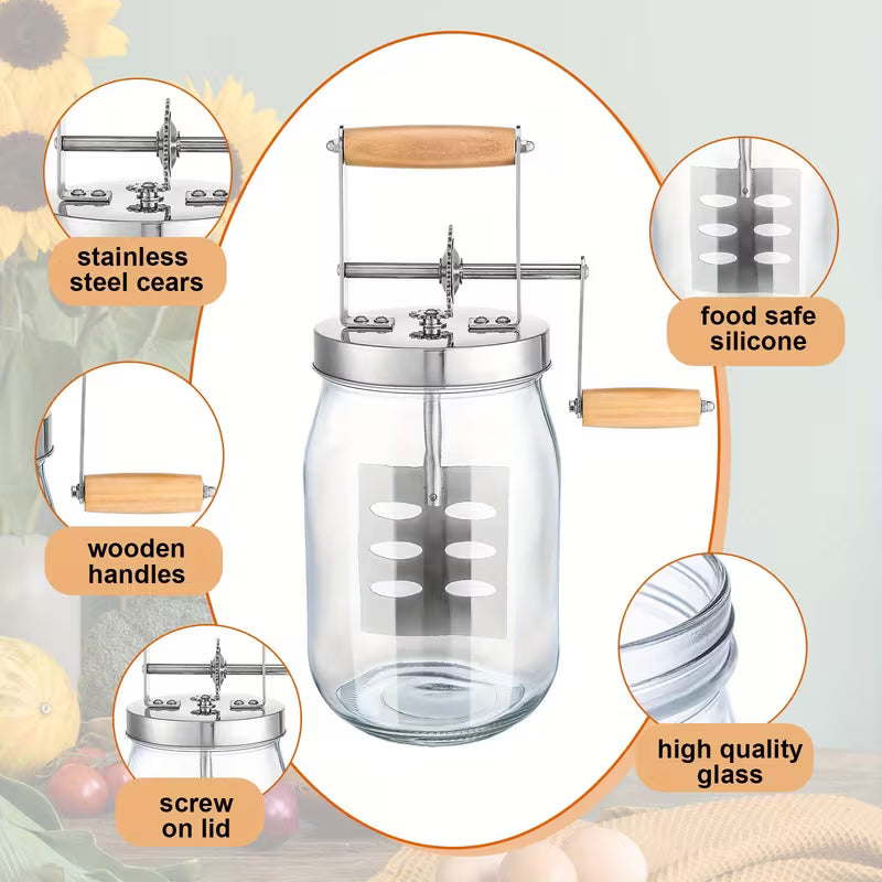 6-Piece Manual Butter Churner Mason Jar Set