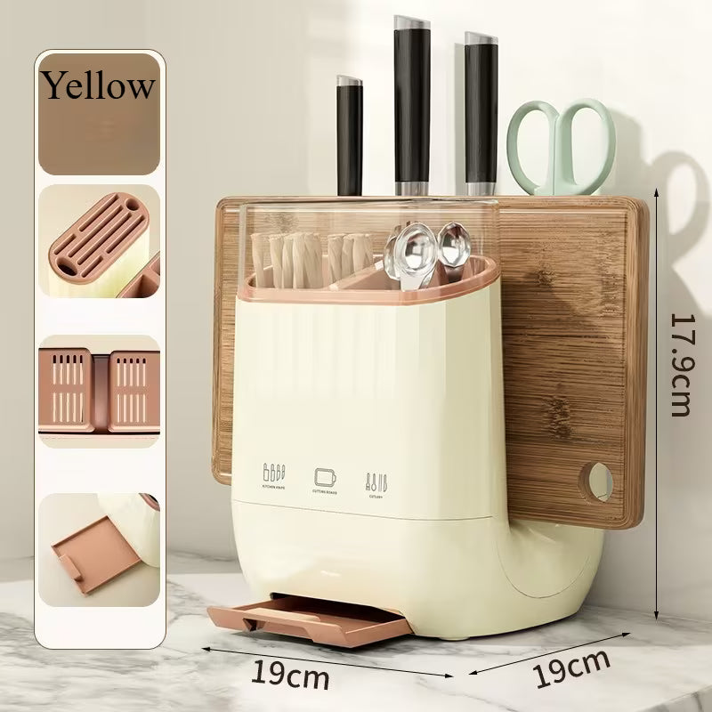 Countertop Utensil Organizer with Lid and Cutting Board Stand