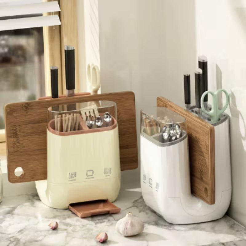 Countertop Utensil Organizer with Lid and Cutting Board Stand