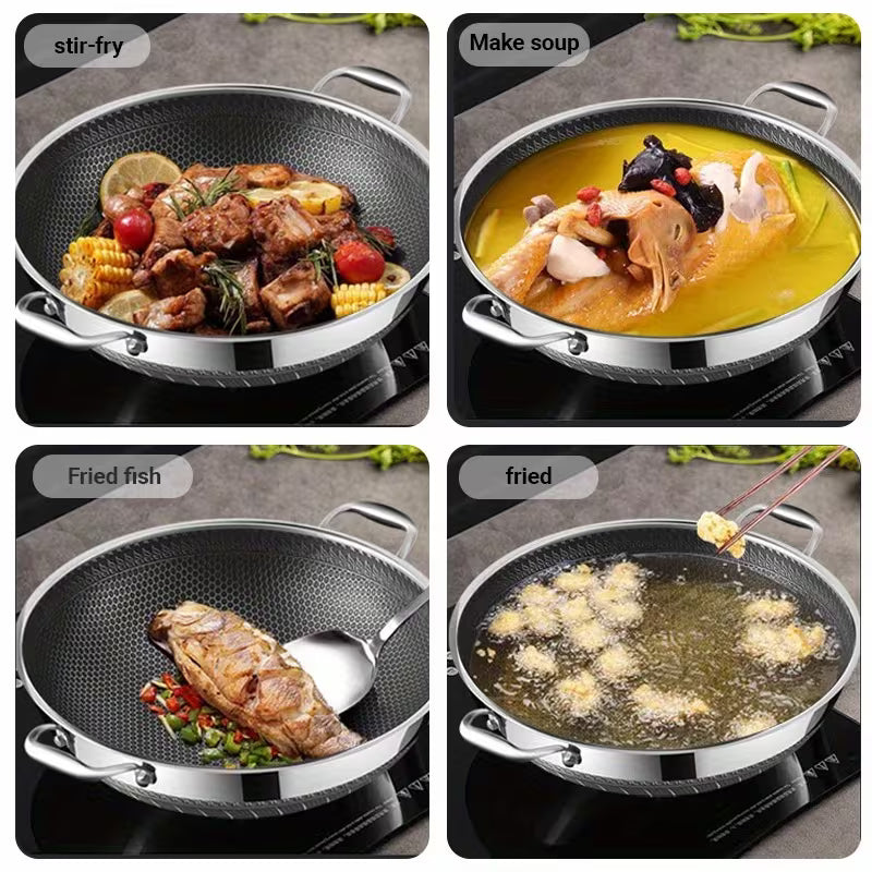 13.4-Inch Stainless Steel Double-Handled Soup Pot and Frying Pan with Lid