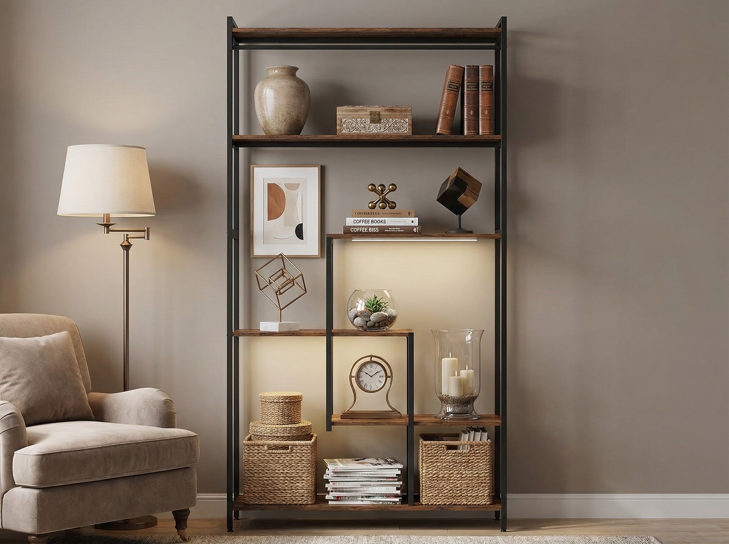 5-Tier Metal Display Shelf with LED Lights
