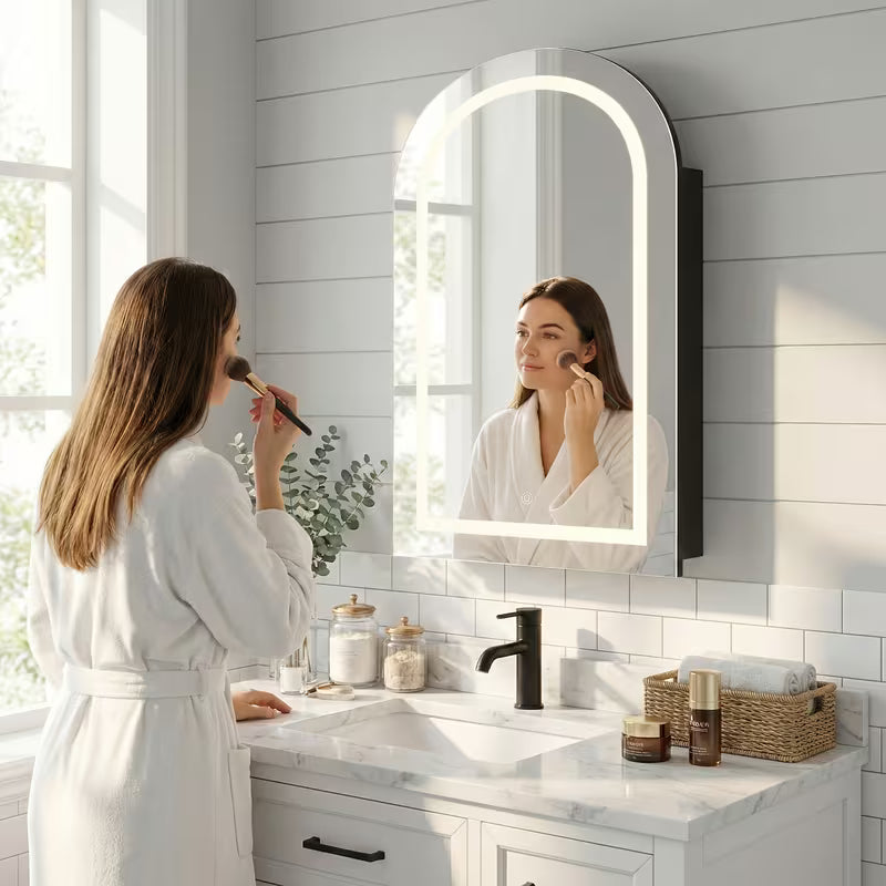 Modern Arched Medicine Cabinet with LED Light and Anti-Fog Mirror