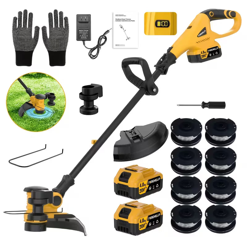 12-Inch Cordless Lawnmower and Electric Trimmer Combo with 2 Batteries