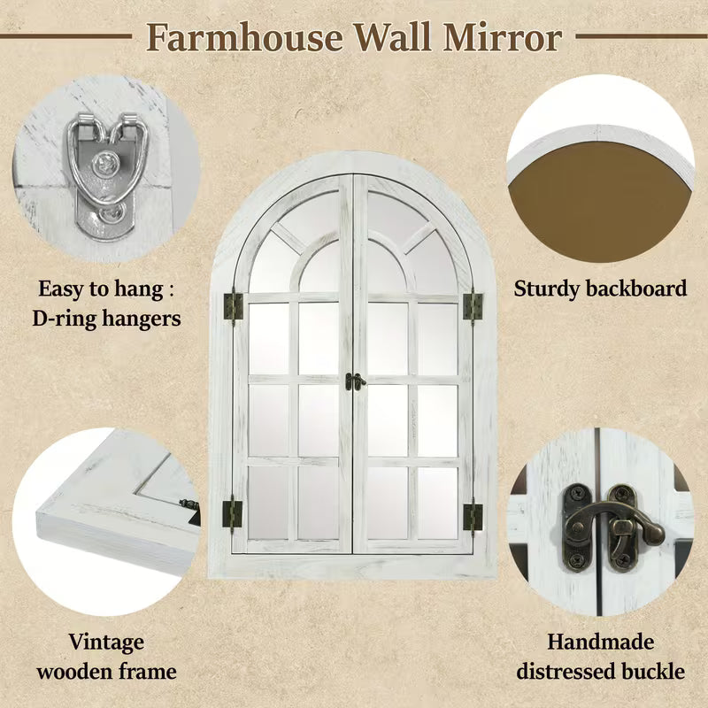 Arched Wood Frame Window Wall Mirror Farmhouse Decor