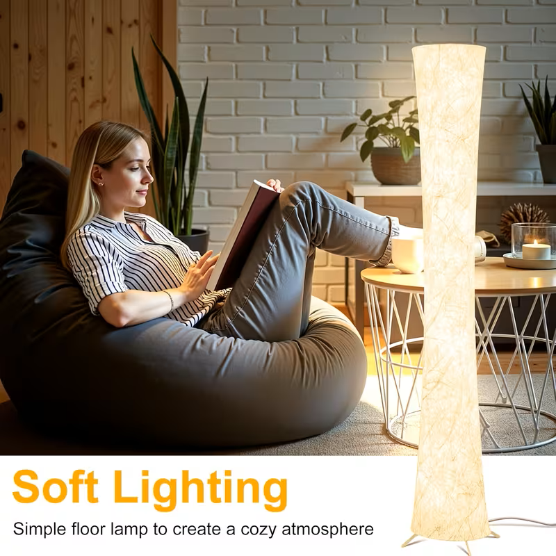 61-Inch Soft Light LED Floor Lamp with White Fabric Shade