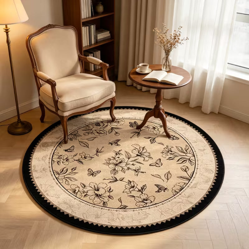 Medieval Style Round Velvet Plush Area Rug