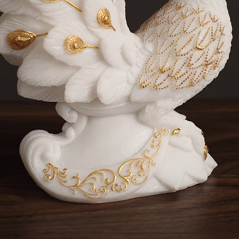 6.7-Inch Elegant White Peacock Hand-Painted Resin Decorative Vase