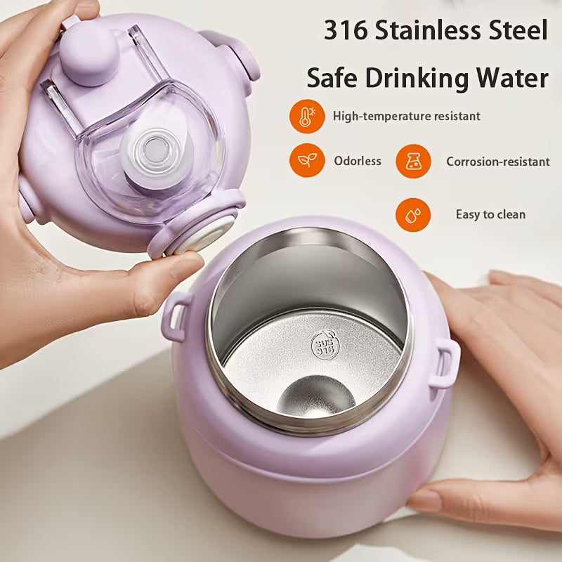 Large Belly Kawaii Insulated Vacuum Water Bottle with Strap