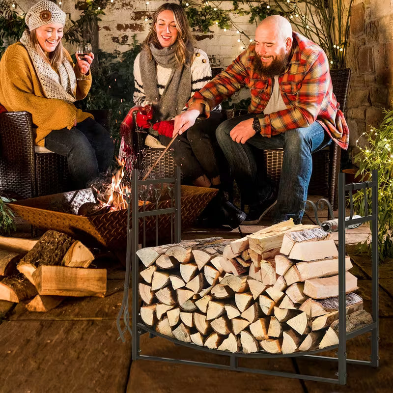36-Inch Fireplace Log Holder with Handles and Shovel