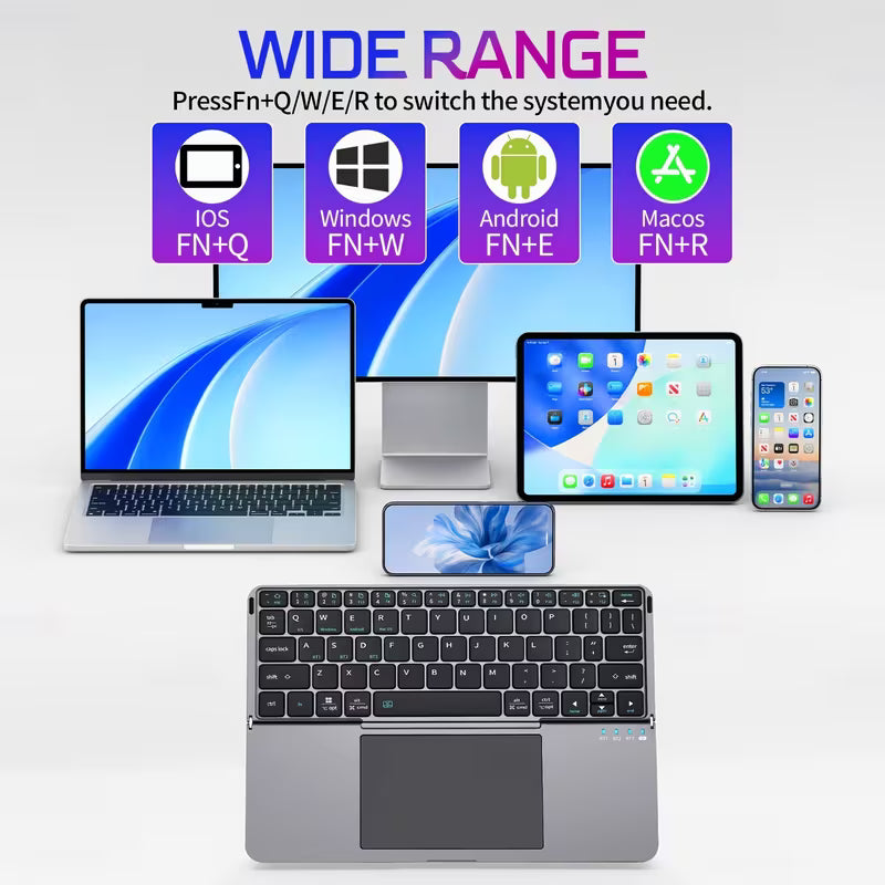 Ultra-Thin Foldable Wireless Keyboard with Touchpad and Stand