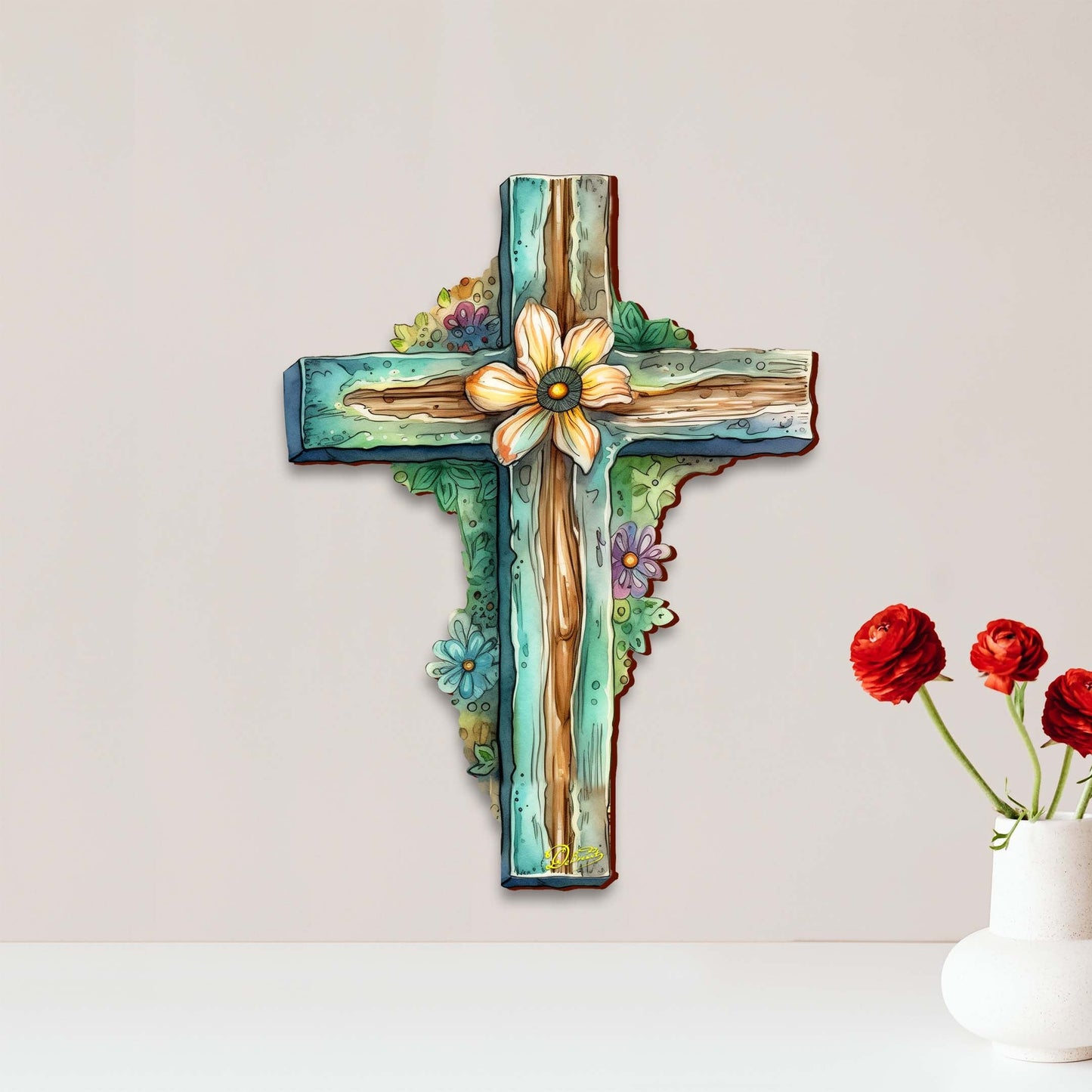 Teal Wooden Cross  - Easter Spring Decor