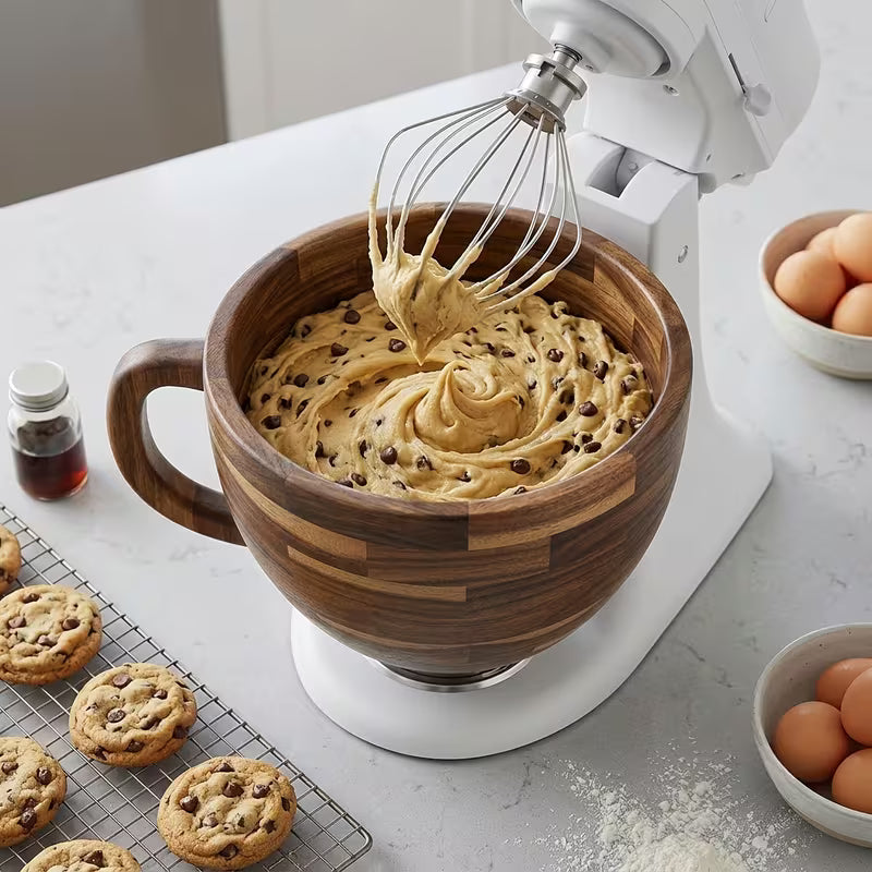 Natural Wood Stand Mixer Mixing Bowl with Side Grip