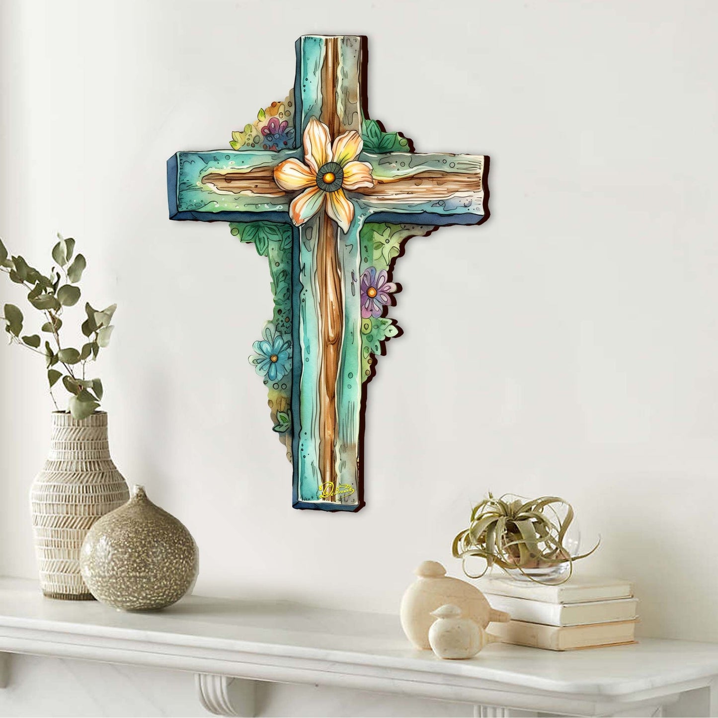 Teal Wooden Cross  - Easter Spring Decor