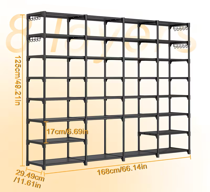 Multi Layers - Shoe Rack Organizer Column Storage Shelf Entryway w/ Hooks