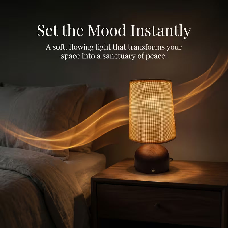 Wireless Rechargeable Wooden Table Lamp with Linen Shade