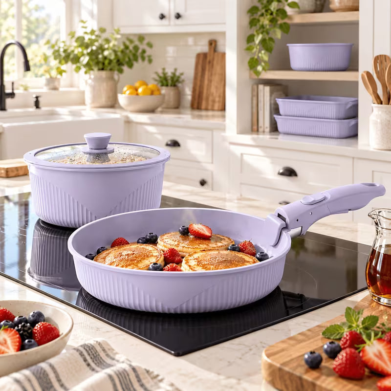 24-Piece Nonstick Cookware Set with Detachable Handles