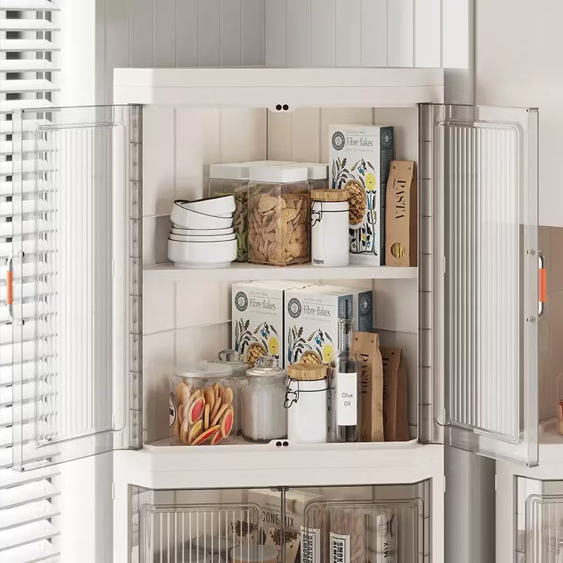 3-Tier Foldable Stackable Corner Storage Cabinet with Transparent Doors