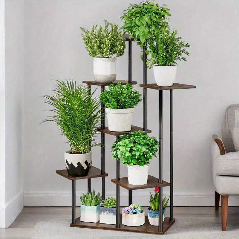 5-Tier Metal Plant Stand with Wheels, Rolling Indoor Outdoor Planter Shelf