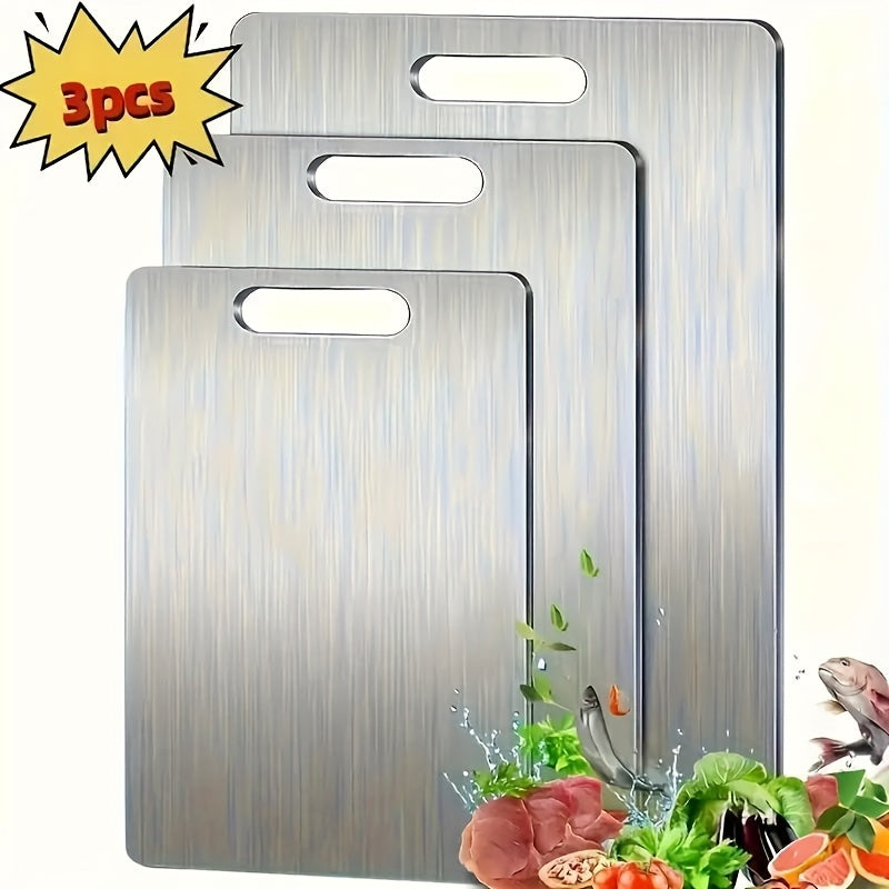 3PCS Stainless Steel Cutting Board Set Non-Slip Anti-Bacterial Kitchen Boards
