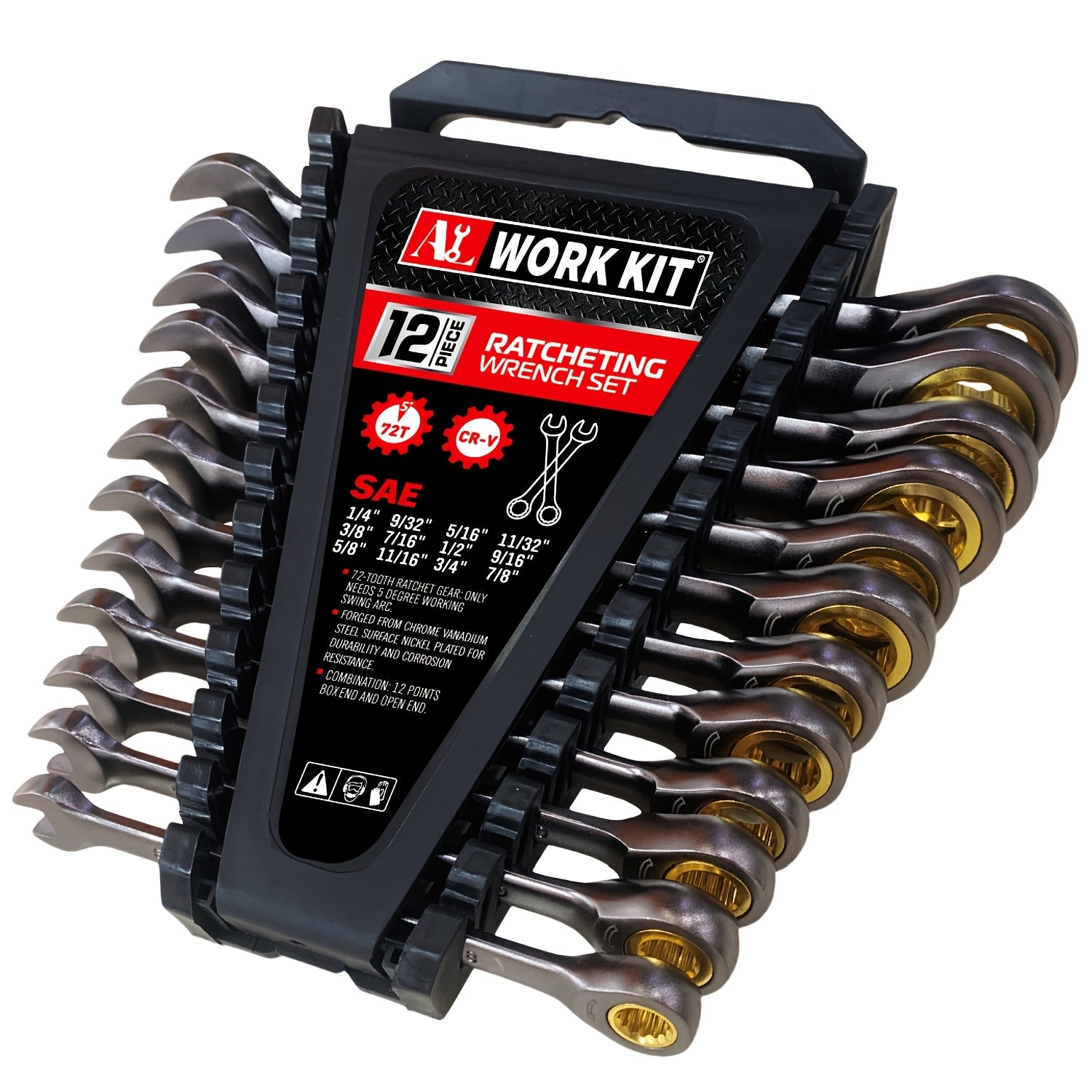 24PCS Ratcheting Wrench Set SAE Metric CR-V Steel Combination Spanner Kit