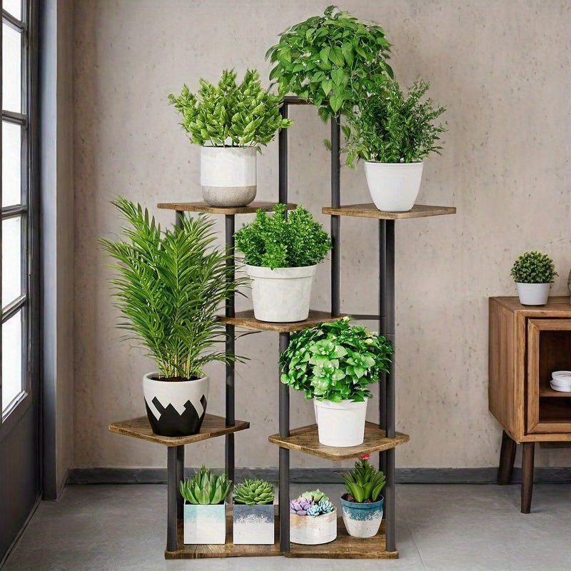 5-Tier Metal Plant Stand with Wheels, Rolling Indoor Outdoor Planter Shelf