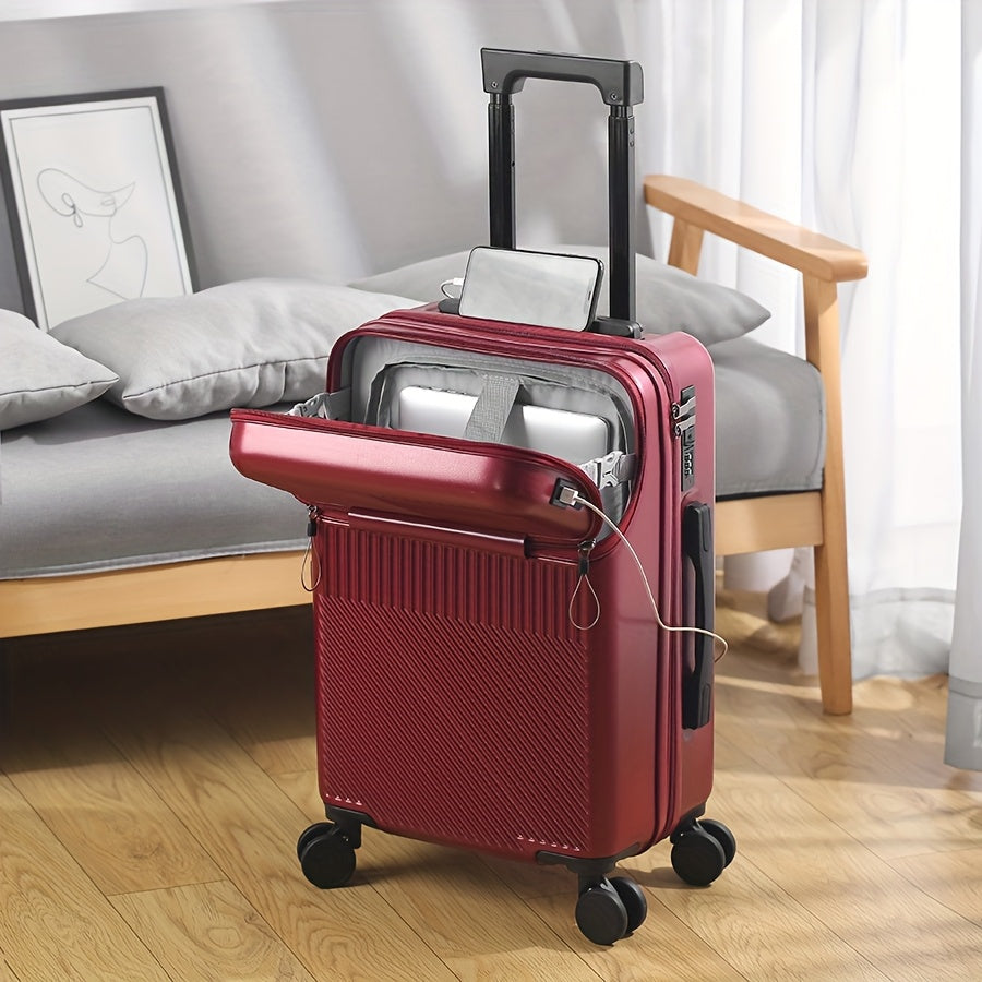 Carry On Luggage Hard Shell Spinner Suitcase USB TSA Lock Front Pocket Travel Bag