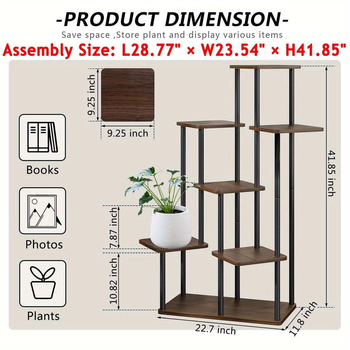 5-Tier Metal Plant Stand with Wheels, Rolling Indoor Outdoor Planter Shelf