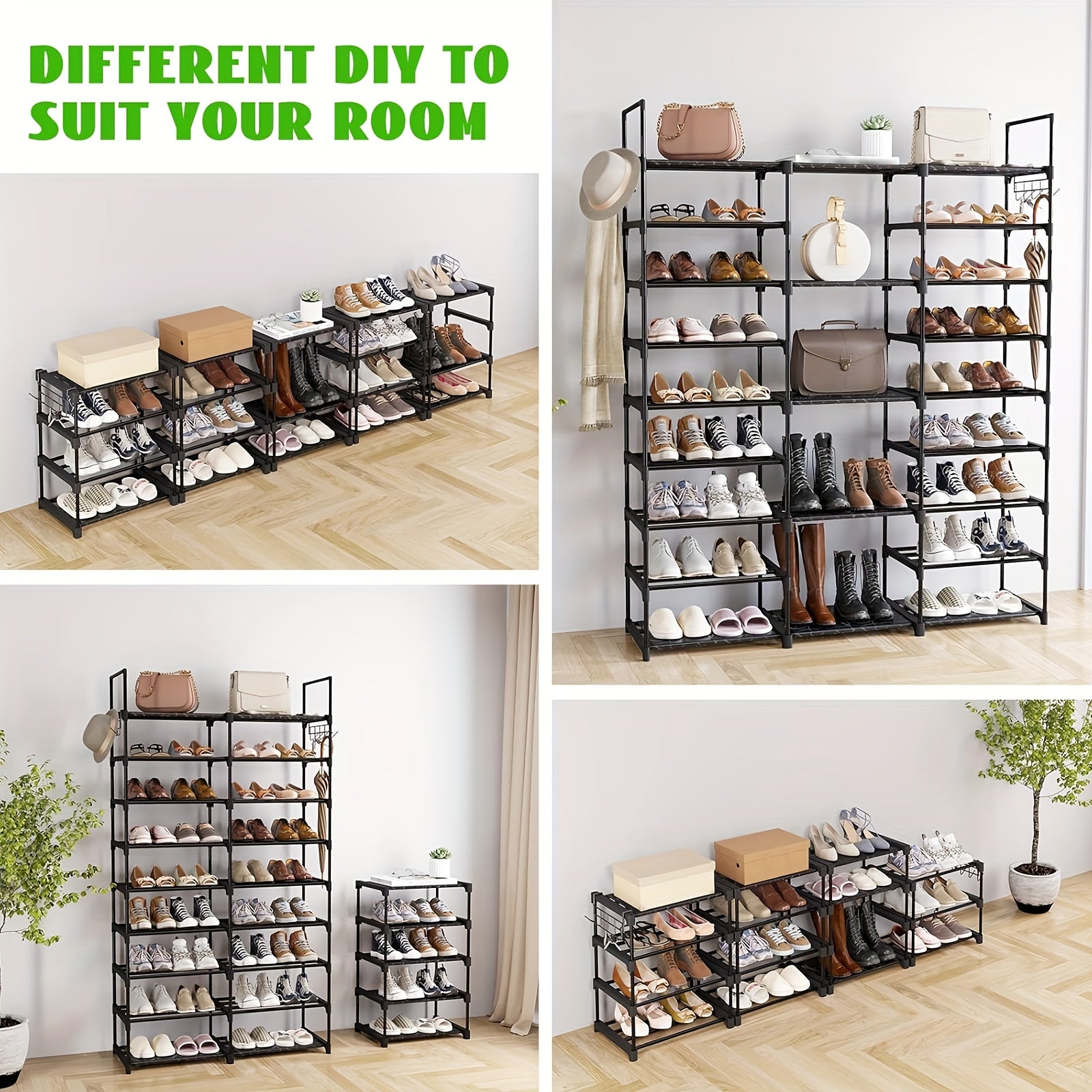 Multi Layers - Shoe Rack Organizer Column Storage Shelf Entryway w/ Hooks