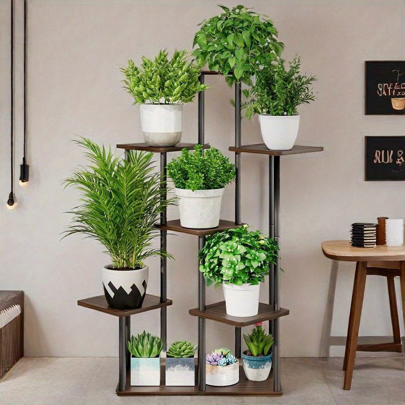 5-Tier Metal Plant Stand with Wheels, Rolling Indoor Outdoor Planter Shelf