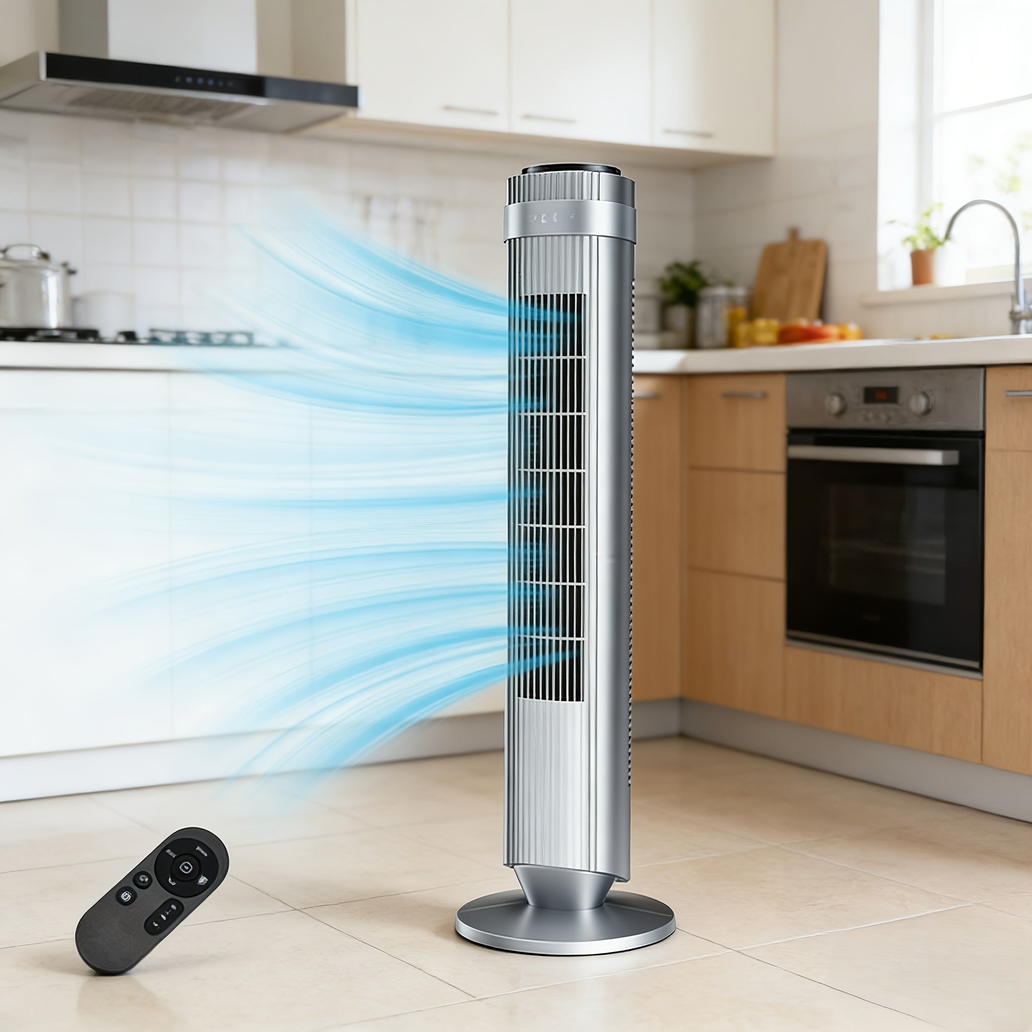 Tower Fan Bladeless 5 Speeds 4 Modes 64° Oscillating Quiet Remote 12H Timer