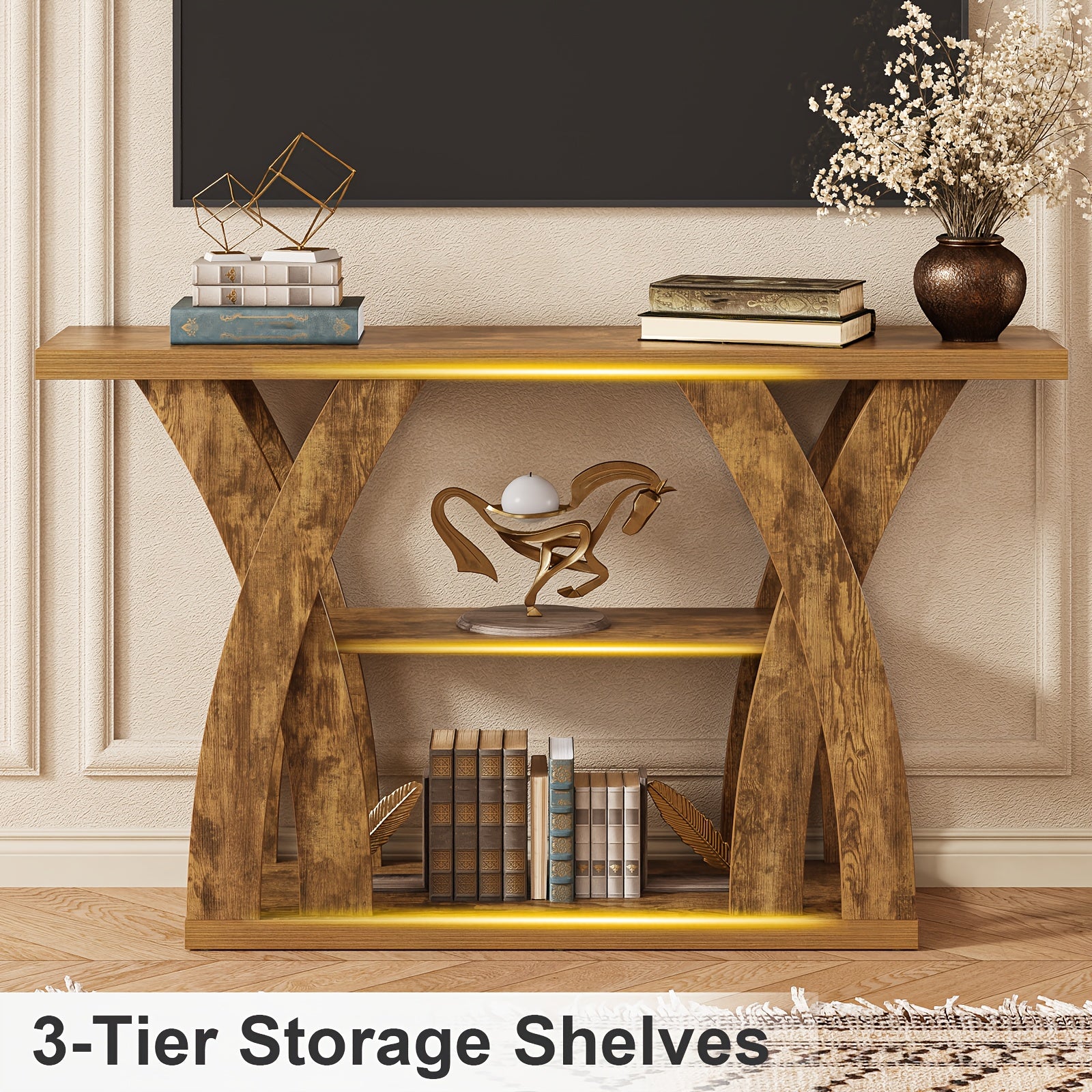 Rustic Console Table with Shelf, Entryway Sofa Table 55" Wood